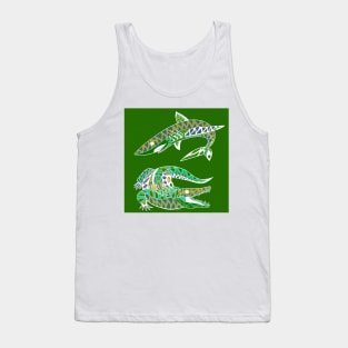 shark and the crocodile wild animals in swamp and shore pattern art Tank Top